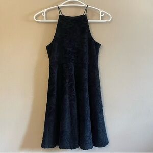 Dex Black Velvet Floral Burnout Pattern Skater Dress